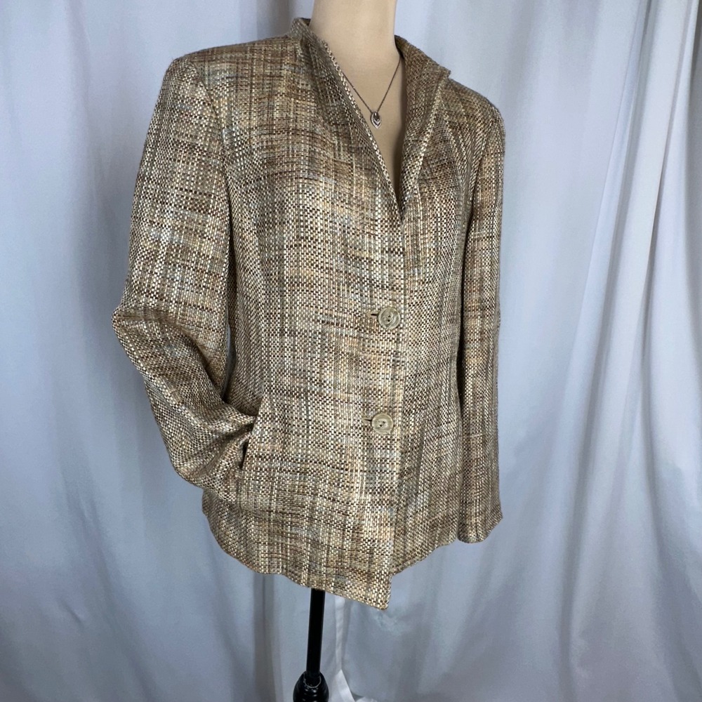 Talbots Italian Fabric Tweed Blazer Women's Size 8 Brown Plaid Jacket